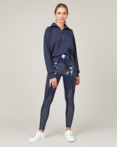 Faux Patent Leather Leggings | Port Navy / Regular / M