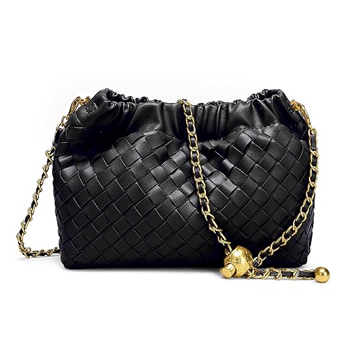 Small Crossbody Bag For Women Trendy.Dumpling Bag Clutch Purse For Women Evening Bag Cloud Purse Vegan Leather Hobo Bag - Woven Leather-black