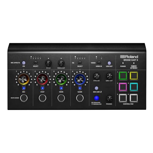 Roland BRIDGE CAST X Dual Bus Gaming Mixer & Video Capture | Pro Audio Streaming Interface for Online Gamers & More | 32-Bit Hardware DSP | USB-C Windows and Mac Connectivity | XLR Mic Support - Bridge Cast X
