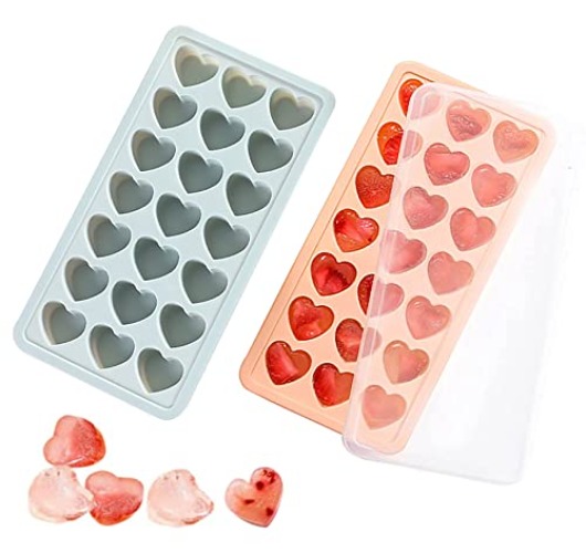 2 Pack Heart-Shaped Ice Cube Trays - 42 Holes Silicone Heart Ice Cube Tray with Lid, BPA Free and Dishwasher Safe, Mini Heart Shape Ice Cube Mold, Easy to Remove (Pink + Blue) - Pink+Blue