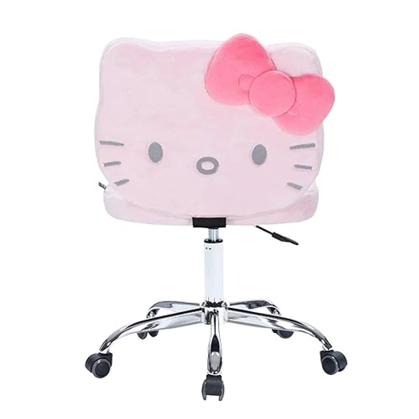 Impressions Vanity Hello Kitty Teddy Swivel Vanity Chair for Makeup Desk, Armless Rolling Chair with Wheels, Adjustable Height, 360 Degree Swing, Comfy Foam Padded Seat and Backrest (Teddy Pink)