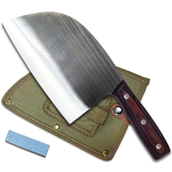 Handmade Forged Kitchen Butcher Knife Serbian Chef Knife Full Tang With Knife Stone Grinder