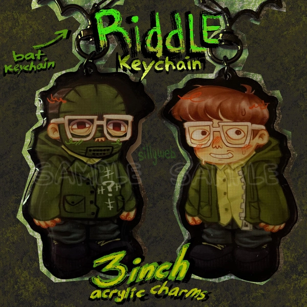 Riddle Keychain 3 inches tall/7.5 cm tall, Acrylic Charms double sided