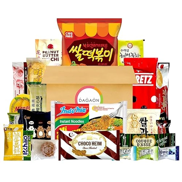 Dagaon Asian Snack Box 22 Count - Snacks from Korea, Japan, China, Indonesia, Taiwan, Vietnam, Etc. Assortment of Chip, Ramen, Biscuits, Cookies, Pies, Crackers, Candies and Much More.