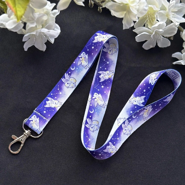 Star Chaser Bunny Lanyard | Cute Angel Rabbits, Stars and Constellations | ID Card Holder Lanyard, Cute Key Organizer, Gift for Space Lovers