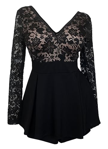 eVogues Plus Size Lace Overlay Romper Dress - 3X - Black 3xl