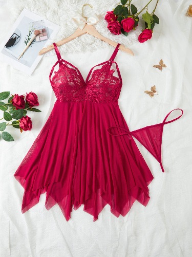Plus Size Popular Suspender Dress Set seductive - 3XL / Burgundy