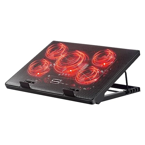 Kootek Laptop Cooling Pad, Laptop Cooler with 5 Quiet Fans for 12"-17" Computer PC Notebook Gaming Laptop Fan, Height Adjustable Laptop Cooling Stand Laptop Accessories, Red