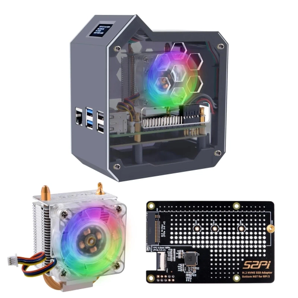 52Pi ABS Case Kit, Minitower-Gehäuse für Raspberry Pi 5, Ice Tower Kühler, M.2 NVMe PCIe-Erweiterung