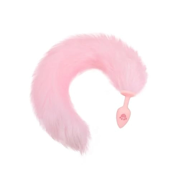 Anal Plug Fox Tail, 16 inch Pink Fluffy Tail Cat Claw Butt Plug Silicone Anal Sex Toy Cute Sexy Cosplay Erotic Role Play Game Anus Toy for Adults Female Women Men Couples