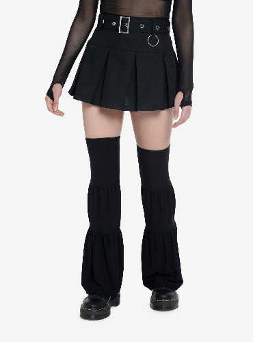 Black Pleated Mini Skirt With Leg Warmers
