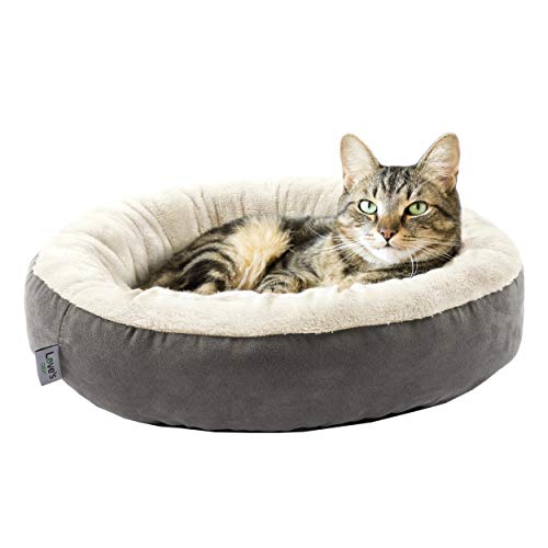 Love's cabin Round Donut Cat and Small Dog Cushion Bed, 20in, Anti-Slip & Water-Resistant Bottom, Super Soft Durable Fabric, Washable Luxury Bed Gray - Donut - Grey