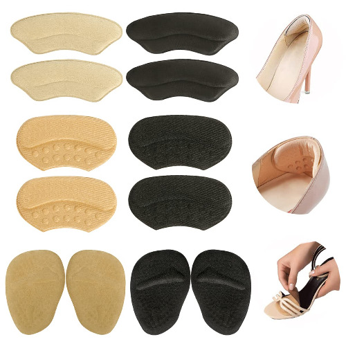 Heel Grips Liner Cushions Inserts for Loose Shoes Heel Pads and Metatarsal Pads for Shoes Too Big Women Men Prevent Heel Pain Blisters (Beige+Black)
