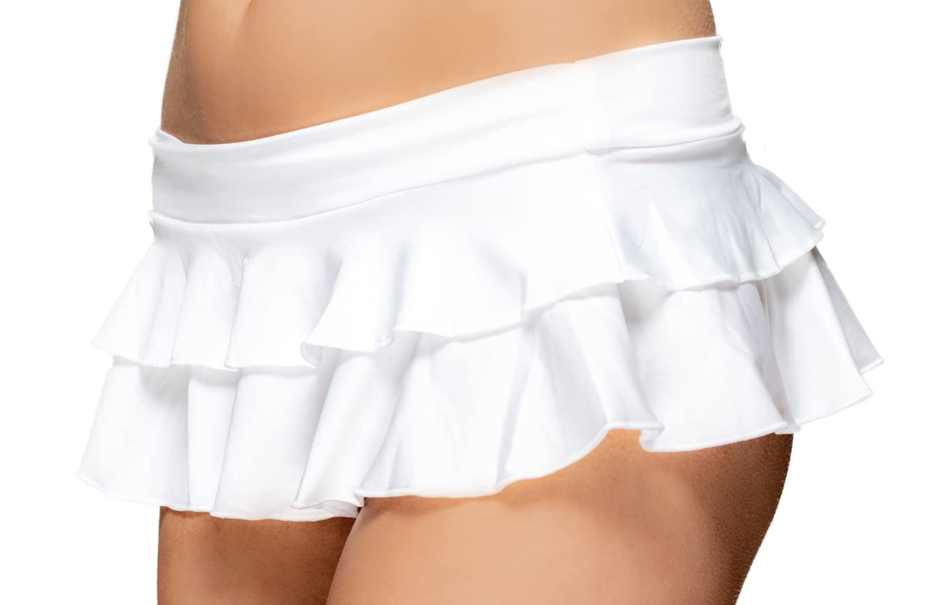 Pin Up Doll Women's Flirty Double Layered Ruffle Mini Skirt - White Medium Short