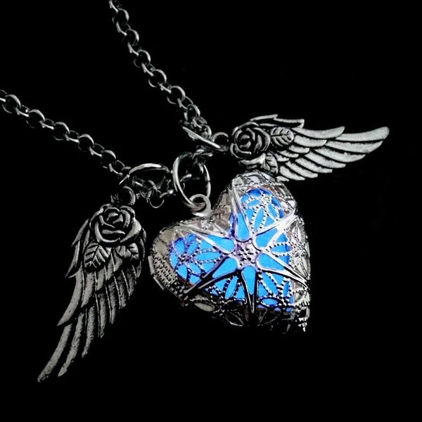 'Virtue to Vice' Blue Angel Heart Wing Pendant