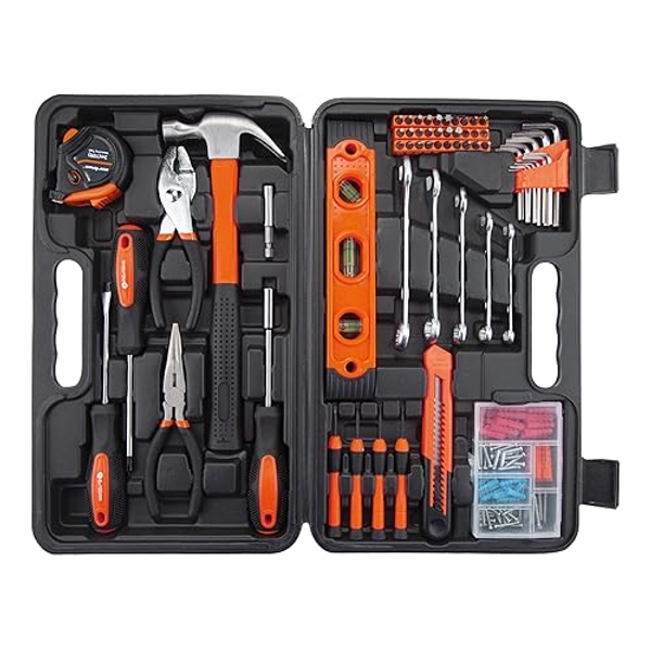 CARTMAN Tool Set General Hand Tool Kit with Plastic Toolbox Storage Case Automotive Wrench Sets Orange