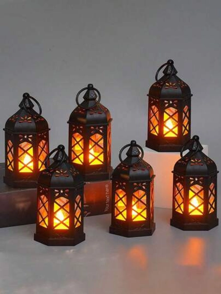 1/2/4 unidades Mini linterna colgante hexagonal portátil de linterna de vela (con batería), linterna de viento de estilo europeo vintage, lámpara de vela simulada, decoración con lámpara LED, apta para festivales de Eid Al-Fitr, Halloween, Navidad, Acción de Gracias, decoración interior/exterior para sala de estar, oficina, habitación de estudio, restaurante, bar, jardín, camino, terraza, cena familiar, fiesta de cumpleaños, boda (negro/blanco)