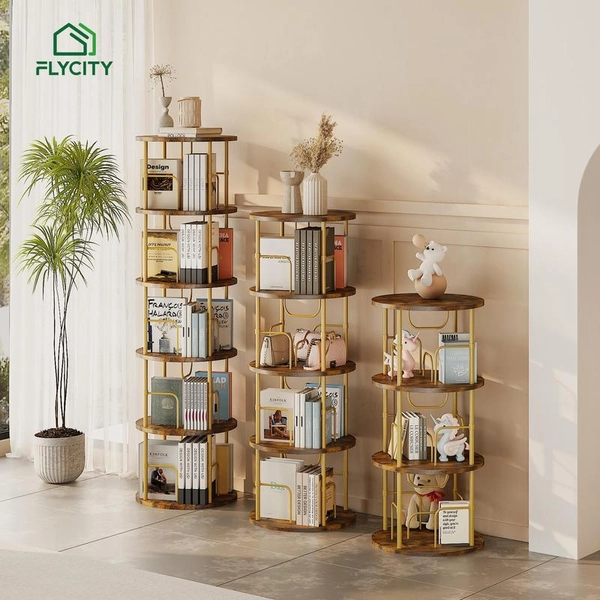 Flycity Rotating Bookshelf 3-5 Tier Spinning Bookshelf Tower - TikTok Shop
