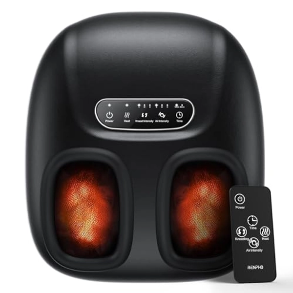 RENPHO Portable Masseur de Pieds avec Chaleur pour Fasciite Plantaire, Pétrissage Shiatsu 3D, Compression, Appareil Massage Pieds électrique pour Taille 45