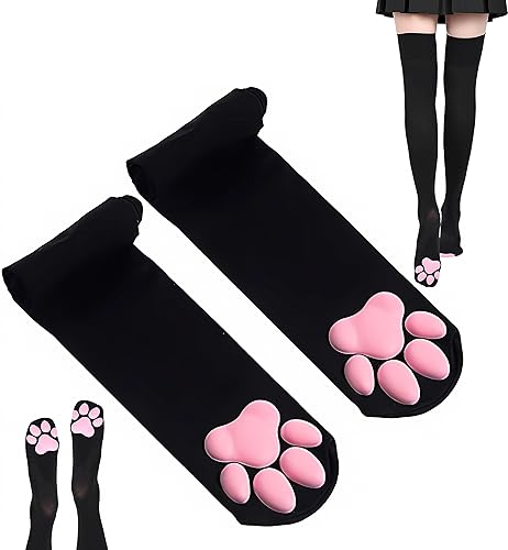 SIROLISA Niedliches Katzenpfote Kostüm, Kawaii Katze Cosplay Kawaii Weiche 3D Zehen Bohnen Fingerlose Katzenklaue Pfoten Cosplay Set für Frauen - Schwarze Socken