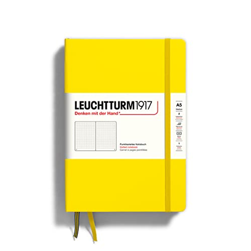 LEUCHTTURM1917 - Notebook Hardcover Medium A5-251 Numbered Pages for Writing and Journaling (Lemon, Dotted) - Lemon - Dotted