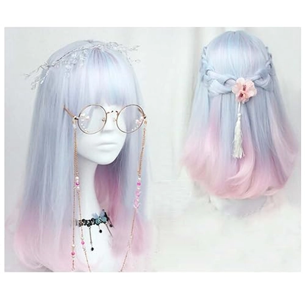 CHC FAIRY 18 inch soft sister Light blue pink color gradient COSPLAY wig Gals Japan Harajuku style+cap No headwear