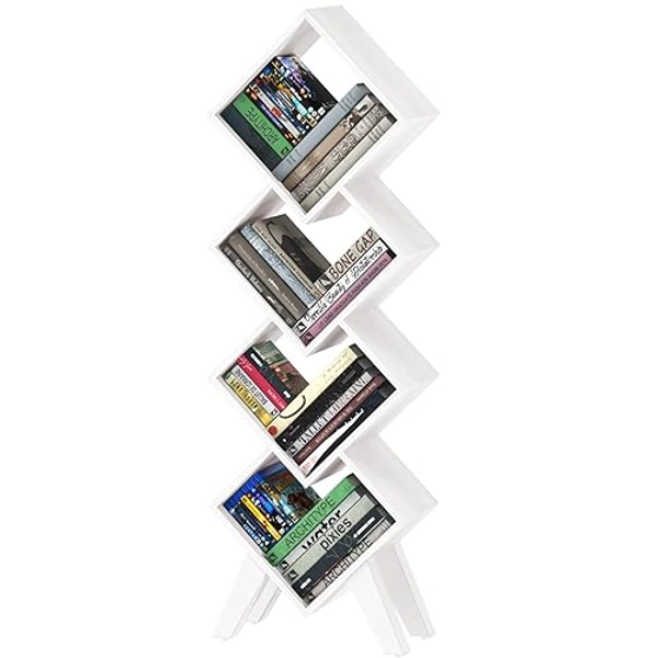 Yoobure White Bookshelf, Wood Small Bookcase 4-Tier Book Shelf, Tall Bookcases Book Organizer, Modern Bookshelves Floor Standing for CDs/Books in Small Spaces, Living Room, Home Office, Bedroom