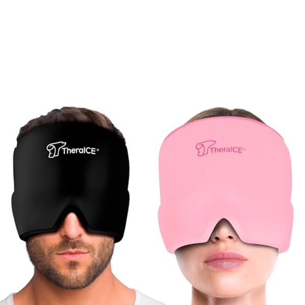 TheraICE Migraine Relief Cap, Soothing Headache Ice Pack Mask Products, Cooling Gel Hat, Face Cold Compress Head Wrap for Tension, Stress & Hangover