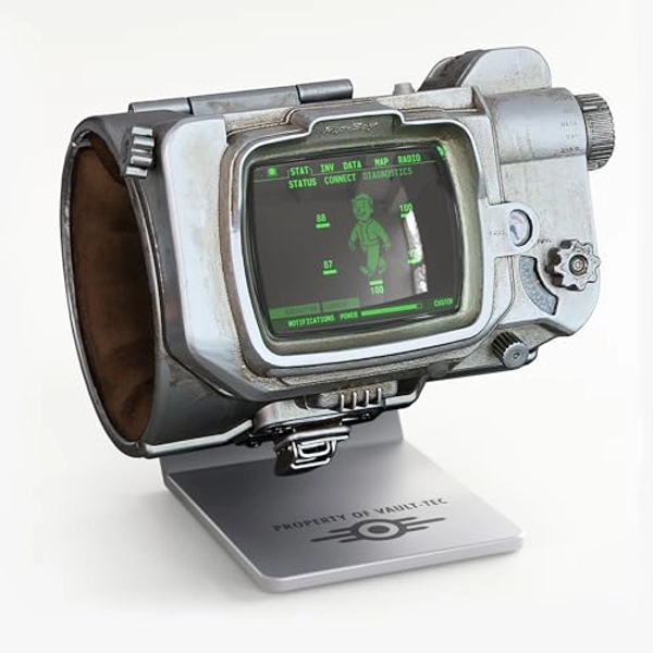 Fallout Pip-Boy: Life Size Wearable Cosplay Die-cast Replica-Memory Foam Cuff features LCD Screen w 45 Animations, FM Radio, Alarm Clock, & Stand-Officially Licensed Gift Collectible By Amazon Studios