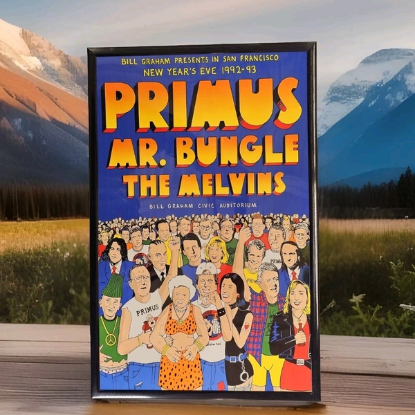 Primus 1992 New Years Civic San Francisco Concert Poster 11 X 17 Framed