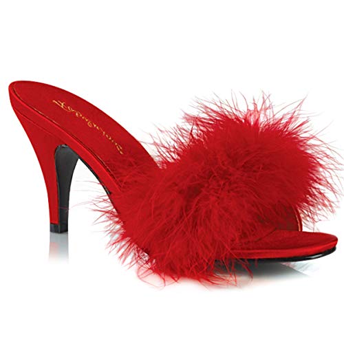 Pleaser Fabulicious Women's Amour-03 Marabou Slipper - 11 - Red Pu-fur