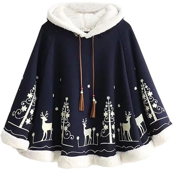 Flygo Women Girl's Cute Fleece Lined Hooded Cape Poncho Cloak Coat Animal Printed