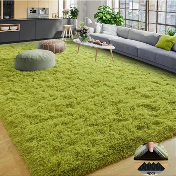 Grass Green Fluffy Shag Area Rug with Non-Slip Base & 4 Reusable Stickers, Soft Plush Mat Green 4x6ft / 48x72in / 120x180cm