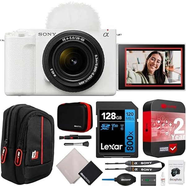 Sony ZV-E10 II Mirrorless Alpha APS-C Camera Body + 16-50mm F3.5-5.6 OSS II Lens White ZVE10M2KW Content Creators Bundle with CPS 2YR Extended Protection + Deco Gear Case + 128GB Card Accessories Kit