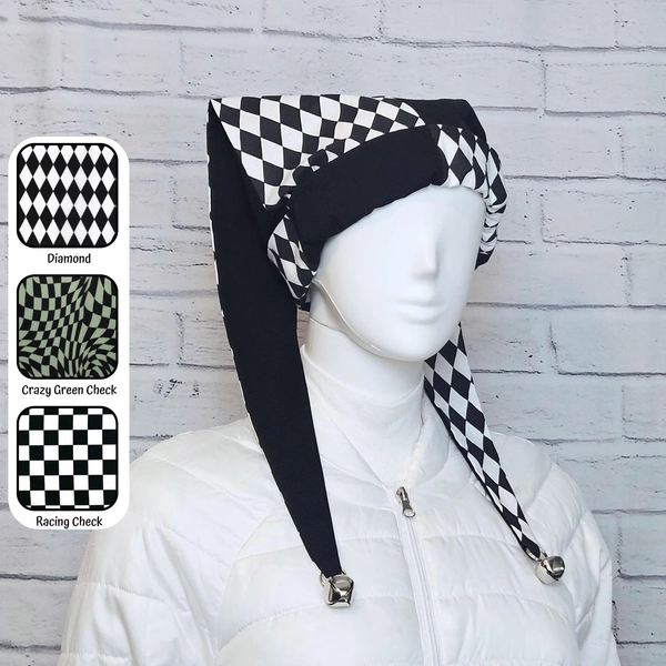 Jester Harlequin Hat (cotton) - Black and White Diamond Check