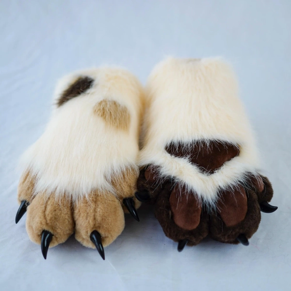 Furry Fluffy Paws with Speckles | Soft Plus Fursuit 4-Finger Gloves Unique Costume Accessories for Cosplay and Themed Events