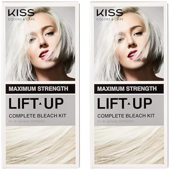 KISS Lift Up Complete Hair Bleach & Icy Silver Toner Kit, Gentle Conditioning Formula that Reduces Brassiness, Complete 6-Pc DIY Bleach Kit, ICE (Pack of 2)