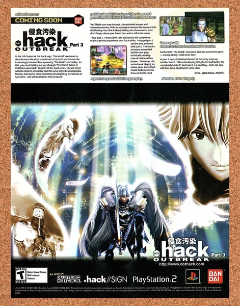 Dot Hack Outbreak Part 3 PS2 Original 2002 Ad - Video Game Art Promo