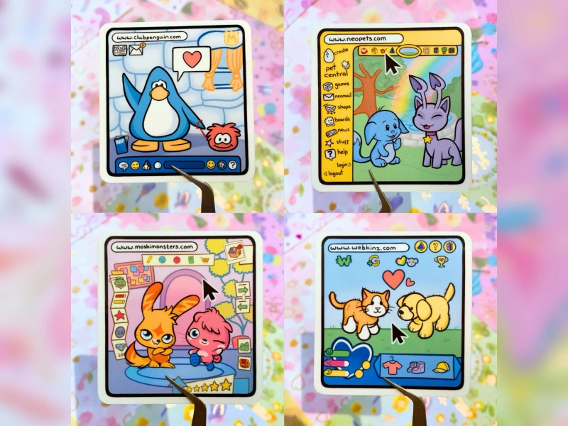 Y2K Website Stickers: Club Penguin, Neopets, Webkinz - Laminated Vinyl