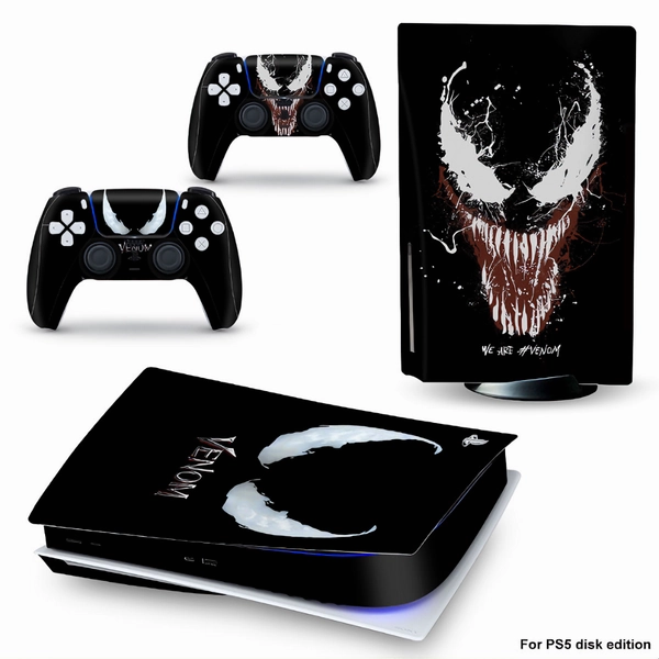 Autocolant / Skin Consola Si Doua Controllere Pentru Playstation 5 Disc Edition, Venom, Negru
