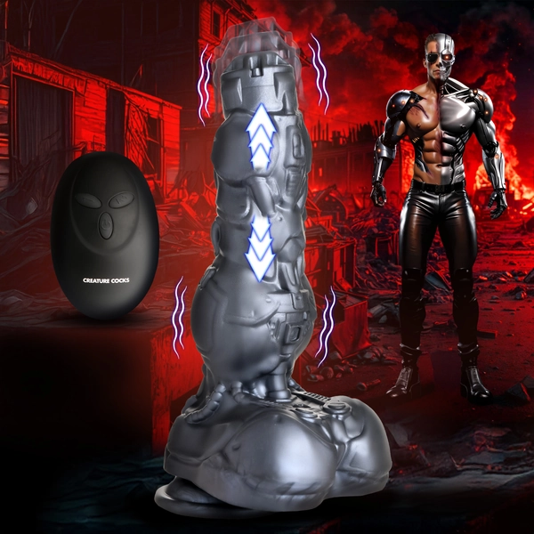 Cyborg Cock Thrusting and Vibrating Silicone Dildo - Creature Cocks
