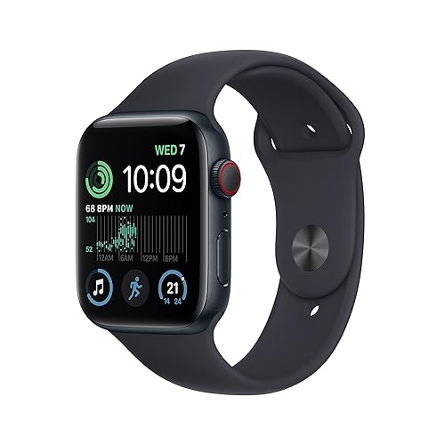 Apple Watch SE (2nd Gen) (GPS + Cellular 44mm) Midnight Aluminium Case with Midnight Sport Band, Regular (Renewed) - GPS + Cellular - 44mm - Midnight Aluminium Case With Midnight Sport Band