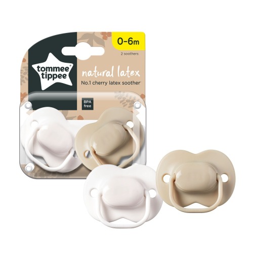 Tommee Tippee Cherry Shaped Latex Soother - 0-6 Months - 2 Pack- White &amp; Beige