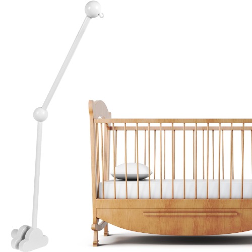 27inch Baby Crib Mobile Arm Wooden Crib Frame Anti-skid Design Wooden Crib Mobile Holder Adjustable Angle Height Cot Mobile Arm Nursery Mobile Hanger for Crib Nursery Décor (White) - White
