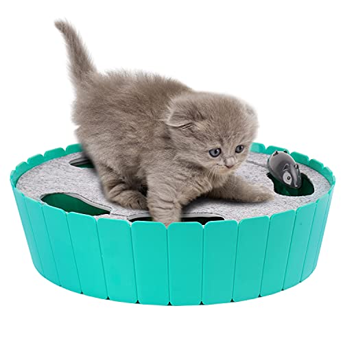 Pawaboo Interactive Cat Toy with Running Mouse, Electronic Motion Cat Toy Automatic Teaser for Indoor Cats, Pop and Play Hide Seek Cat Toy Hunting Mouse for Pet Cat Kitten Play Fun Exercise, Lake Blue - Lake Blue