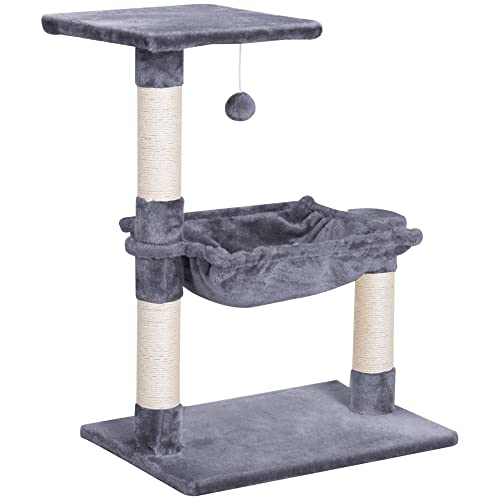 PawHut 70cm Cat Tree for Indoor Cats Durable Natural Sisal Scratching Posts Hammock Bed Kitty Activity Center Grey - Grey