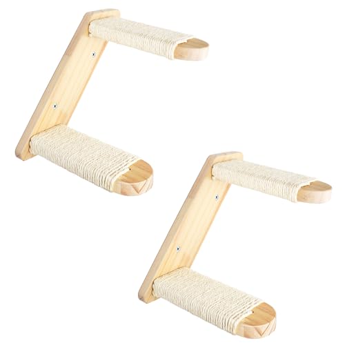 DaizySight Cat Wall Stairs for Climbing, Reversible Wall Mounted 4 Step Cat Stairway Ladder Furniture, Wooden Shelf Activity Tree with Scratching Sisal Rope - 2pcs climbing steps