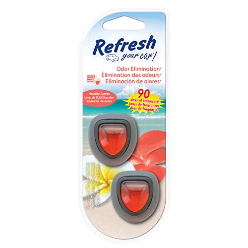Refresh Your Car Air Freshener, Odor Eliminator, Set of 2 Mini Car Oil Diffusers, Hawaiin Sunrise Scent, Refresh Your Car - Hawiian Sunrise