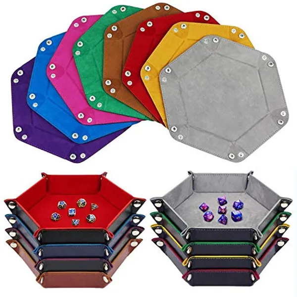 K.T. Fancy Dice Tray 8 Pieces Folding D&D Dice Tray Dice Holder Storage Box for Dice Rolling Tray PU Leather and Velvet.