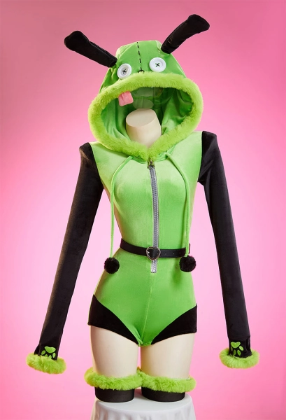 Zim Derivative Sexy Cosplay Plush Homewear Green and Black Dog Romper with Belt and Socks